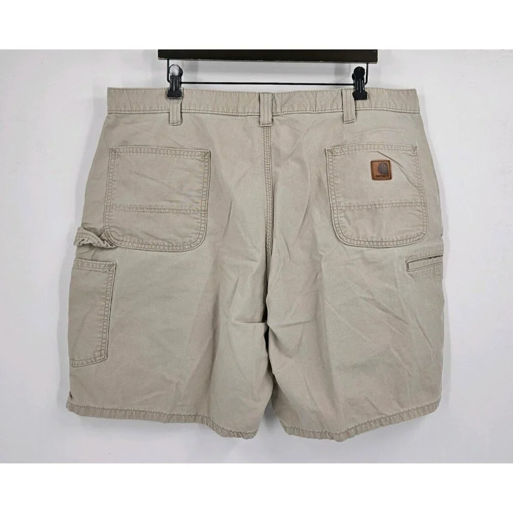 Carhartt Original Fit Mens Sz 42 Beige Carpenter Shorts Back Pocket Logo
